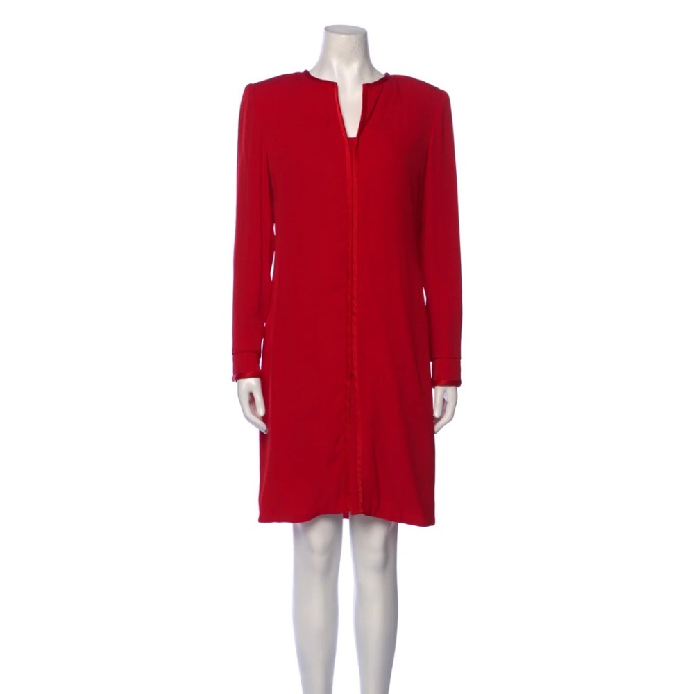 Carolina Herrera Red Sheath Dress with Plunge Neckline